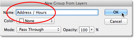 Entering a name for the new layer group. Image © 2011 Photoshop Essentials.com