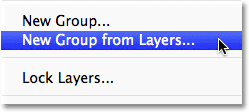 Selecting the New Group from Layers option in the Layers panel menu. Image © 2011 Photoshop Essentials.com