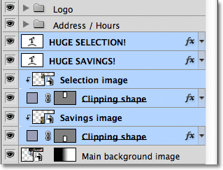 Selecting multiple layers in the Layers panel in Photoshop. Image © 2011 Photoshop Essentials.com