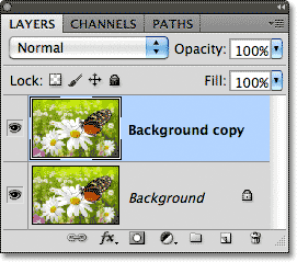 A copy of the Background layer appears in the Layers panel. Image © 2011 Photoshop Essentials.com