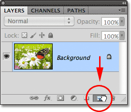 Dragging the Background layer onto the New Layer icon. Image © 2011 Photoshop Essentials.com