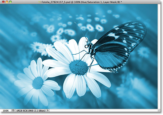 The photo has been colorized with a Hue/Saturation adjustment layer. Image © 2011 Photoshop Essentials.com