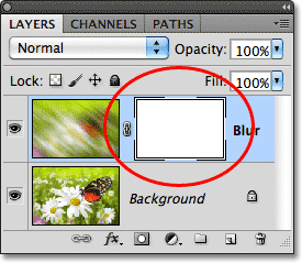 A layer mask thumbnail in the Layers panel. Image © 2011 Photoshop Essentials.com