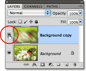 The layer visibility icon in the Layers panel in Photoshop. Image © 2011 Photoshop Essentials.com