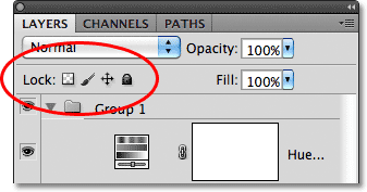 The Lock options in the Layers panel. Image © 2011 Photoshop Essentials.com