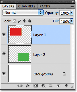 Layer 1 has been moved above Layer 2. Image © 2011 Photoshop Essentials.com