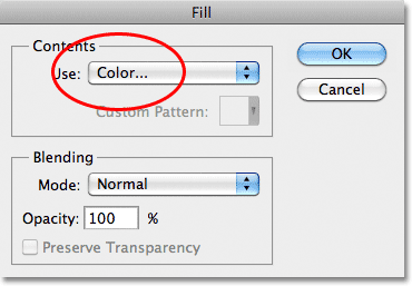 The Fill dialog box in Photoshop. Image © 2011 Photoshop Essentials.com