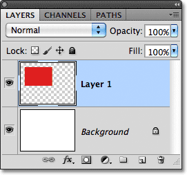 The Layers panel showing the red rectangle on Layer 1. Image © 2011 Photoshop Essentials.com