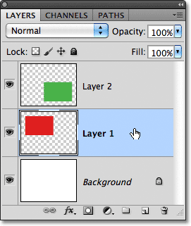 Selecting Layer 1 in the Layers panel. Image © 2011 Photoshop Essentials.com