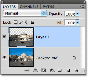 Copying the selection to a new layer in Photoshop. Image © 2010 Photoshop Essentials.com