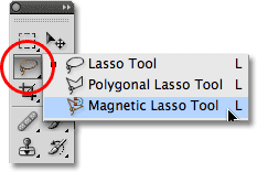 The Magnetic Lasso Tool in Photoshop. Image © 2009 Photoshop Essentials.com