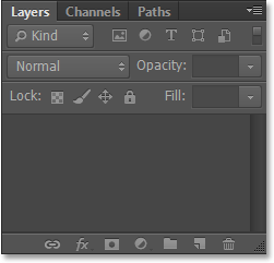 The Layers panel, with the Channels and Paths panels grouped in with it. Image © 2013 Steve Patterson, Photoshop Essentials.com