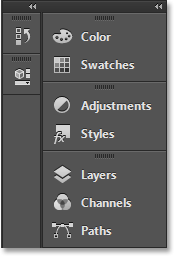 The icons and names appear for the panels in the main column. Image © 2013 Steve Patterson, Photoshop Essentials.com