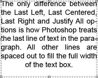 An example of type using the Justify Last Centered option in the Paragraph panel in Photoshop. Image © 2011 Photoshop Essentials.com