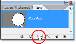 Clicking on the 'Load path as a selection' icon at the bottom of the Paths palette.