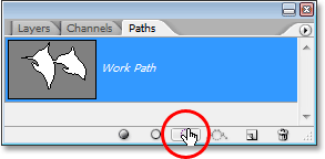 Clicking the 'Load path as selection' icon at the bottom of the Paths palette.