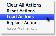 Select 'Load Actions' from the Actions palette's menu. Image copyright © 2008 Photoshop Essentials.com