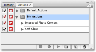 The 'My Actions' set has been loaded back in to Photoshop. Image copyright © 2008 Photoshop Essentials.com