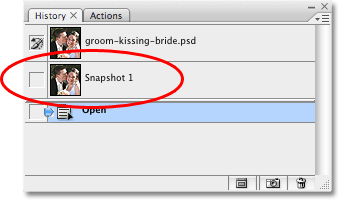 The snapshot appears at the top of the History palette in Photoshop. Image copyright © 2008 Photoshop Essentials.com
