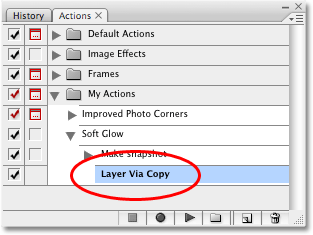 The second step now appears in the Actions palette in Photoshop. Image copyright © 2008 Photoshop Essentials.com