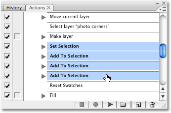 Selecting four steps at once in the Actions palette. Image copyright © 2008 Photoshop Essentials.com