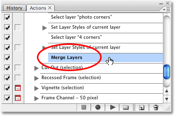 The final step in the Photo Corners action is 'Merge Layers'. Image copyright © 2008 Photoshop Essentials.com