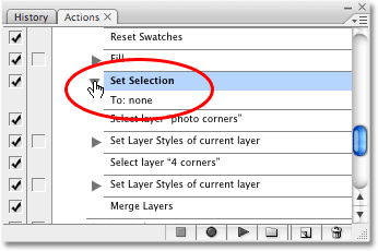Selecting four steps at once in the Actions palette. Image copyright © 2008 Photoshop Essentials.com
