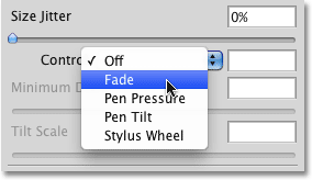 The options for controlling the Size of the brush in Photoshop. Image © 2010 Photoshop Essentials.com
