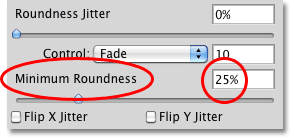 The Minimum Roundness option in the Shape Dynamics section of the Brushes panel in Photoshop. Image © 2010 Photoshop Essentials.com