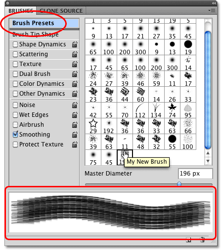 The Brushes panel in Photoshop. Image © 2010 Photoshop Essentials.com