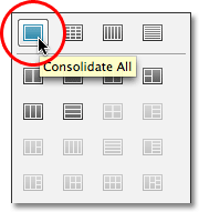 The Consolidate All option in the Arrange Documents menu in Photoshop CS4. Image © 2009 Photoshop Essentials.com.