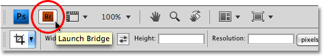 The Launch Bridge icon in the new Application Bar in Photoshop CS4. Image © 2009 Photoshop Essentials.com.