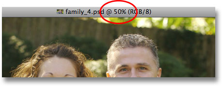 The current zoom level shown at the top of the document window in Photoshop. Image © 2009 Photoshop Essentials.com.