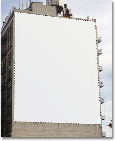 The billboard is now selected thanks to the Polygonal Lasso Tool. Image © 2009 Photoshop Essentials.com