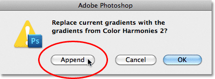 Appending the new gradient set to the current gradients. Image © 2011 Photoshop Essentials.com