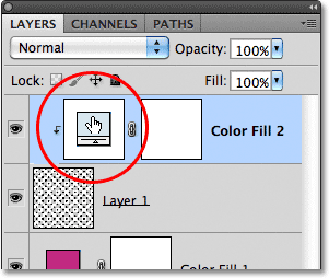 Double-clicking the fill layer's thumbnail. Image © 2011 Photoshop Essentials.com