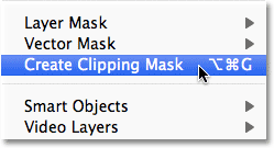 Photoshop Create Clipping Mask command. Image © 2011 Photoshop Essentials.com
