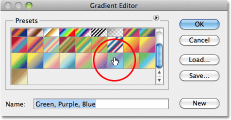Selecting the Green, Purple, Blue gradient. Image © 2011 Photoshop Essentials.com