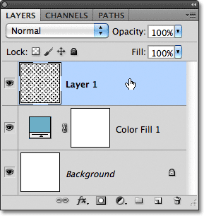 Selecting Layer 1 in the Layers panel. Image © 2011 Photoshop Essentials.com