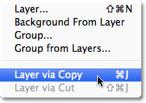 The New Layer via Copy command in Photoshop. Image © 2011 Photoshop Essentials.com