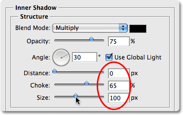 The Inner Shadow options in Photoshop. Image © 2008 Photoshop Essentials.com.