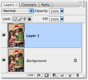 Duplicating the Background layer in Photoshop. Image © 2008 Photoshop Essentials.com.
