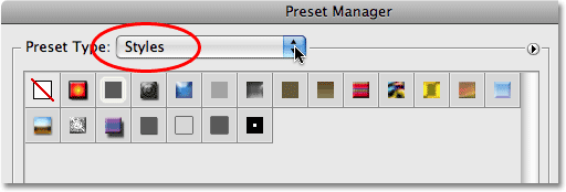 The Preset Manager in Photoshop. Image © 2008 Photoshop Essentials.com.