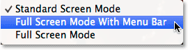 Selecting Full Screen Mode With Menu Bar from the View menu in Photoshop. 
