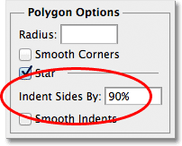 The Indent Sides By option in the Polygon Options in Photoshop. Image © 2011 Photoshop Essentials.com