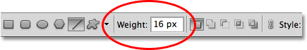 The Weight option for the Line Tool in Photoshop. Image © 2011 Photoshop Essentials.com