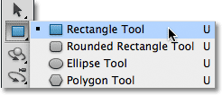 Selecting the Rectangle Tool in Photoshop. Image © 2011 Photoshop Essentials.com