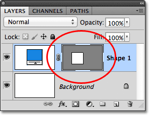 The vector mask on the Shape layer in Photoshop. Image © 2011 Photoshop Essentials.com