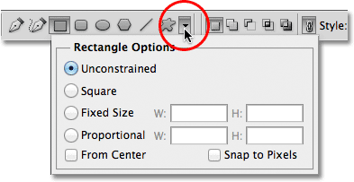 The Rectangle Tool Options In Photoshop. Image © 2011 Photoshop Essentials.com