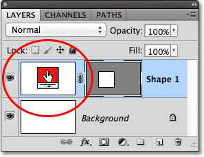 Changing a shape's color by clicking on its color swatch in the Layers panel. Image © 2011 Photoshop Essentials.com